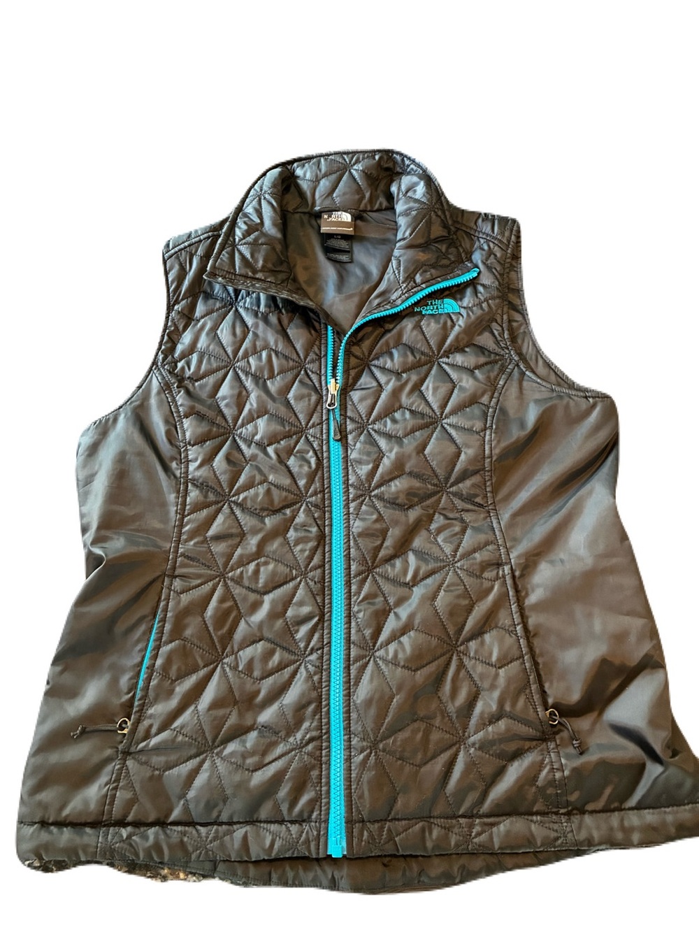 The North Face Tamburello Black Teal Quilted Insulated Vest Large
